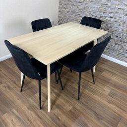 Doubs Oak Effect Dining Table And 4 Black Velvet Chairs 5-Piece Dining Table Set - thumbnail 3
