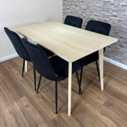 Doubs Oak Effect Dining Table And 4 Black Velvet Chairs 5-Piece Dining Table Set - thumbnail 4