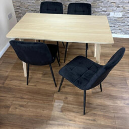 Doubs Oak Effect Dining Table And 4 Black Velvet Chairs 5-Piece Dining Table Set - thumbnail 5