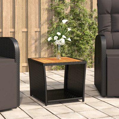 Walplus Tea Table With Wooden Top Black Poly Rattan&solid Wood Acacia - image 1