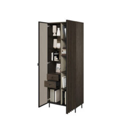 Arte Piemonte Dark Oak Effect Tall Display Cabinet (H1960mm  W730mm D440mm) With Led Lighting - thumbnail 3