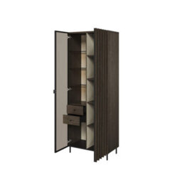 Arte Piemonte Dark Oak Effect Tall Display Cabinet (H1960mm  W730mm D440mm) With Led Lighting - thumbnail 2