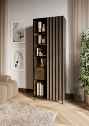 Arte Piemonte Dark Oak Effect Tall Display Cabinet (H1960mm  W730mm D440mm) With Led Lighting