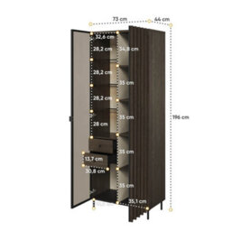 Arte Piemonte Dark Oak Effect Tall Display Cabinet (H1960mm  W730mm D440mm) With Led Lighting - thumbnail 4