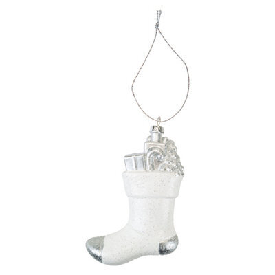 Christmas Tree Decoration Silver White Stocking Ornament X - image 1