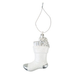 Christmas Tree Decoration Silver White Stocking Ornament X - thumbnail 1