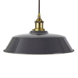 Slate Grey Chancery Painted Dome Pendant Light With Matt Antique Brass Lamp Holder And Black Round Cable - Se Home