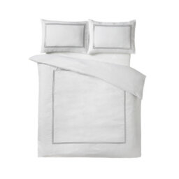 Catherine Lansfield So Soft Mono Satin Stitch Super King Duvet Cover Set With Pillowcases White / Silver - thumbnail 5