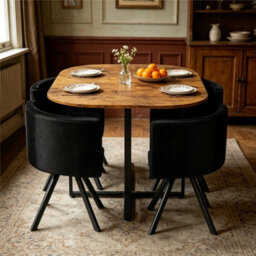 Space Saving Dining Table With 4 Velvet Chairs Set For Dining Room Furniture - thumbnail 6