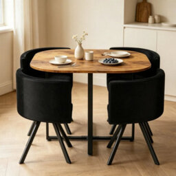 Space Saving Dining Table With 4 Velvet Chairs Set For Dining Room Furniture - thumbnail 5