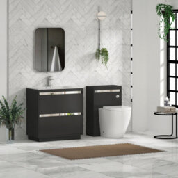 Royal Bathrooms Orion 800mm Matt Obsidian Black 2 Drawer Floor Standing Vanity Unit With Carrara White Basin & Chrome Accent Trim - thumbnail 3