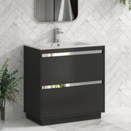 Royal Bathrooms Orion 800mm Matt Obsidian Black 2 Drawer Floor Standing Vanity Unit With Carrara White Basin & Chrome Accent Trim - thumbnail 6