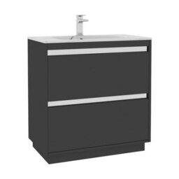 Royal Bathrooms Orion 800mm Matt Obsidian Black 2 Drawer Floor Standing Vanity Unit With Carrara White Basin & Chrome Accent Trim - thumbnail 7