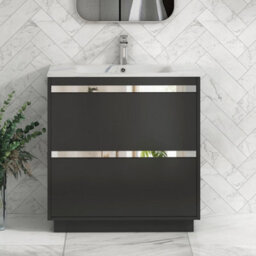 Royal Bathrooms Orion 800mm Matt Obsidian Black 2 Drawer Floor Standing Vanity Unit With Carrara White Basin & Chrome Accent Trim - thumbnail 1