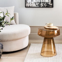 Wyld And Coco Luxeliving Transparent Golden-Brown Glass Side Table 37 X 37 X 43 Cm Oval Designer Shape - thumbnail 2