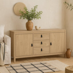 Wyld Haus Wildberry Sideboard In Natural Oak Finish, 2 Doors 3 Drawers