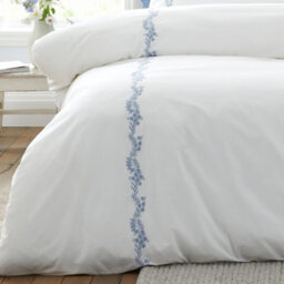 Bianca Camille Embroidered Floral 200 Thread Count Cotton Super King Duvet Cover Set With Pillowcases White / Blue - thumbnail 4