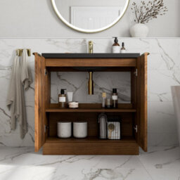 Aveli Fluted 800mm Bathroom Vanity Unit Basin Floorstanding Cupboard Soft Close Walnut - thumbnail 3