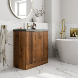 Aveli Fluted 800mm Bathroom Vanity Unit Basin Floorstanding Cupboard Soft Close Walnut - thumbnail 2