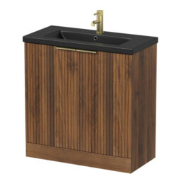 Aveli Fluted 800mm Bathroom Vanity Unit Basin Floorstanding Cupboard Soft Close Walnut - thumbnail 4