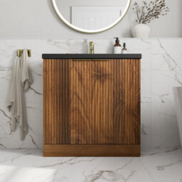 Aveli Fluted 800mm Bathroom Vanity Unit Basin Floorstanding Cupboard Soft Close Walnut