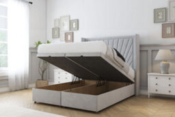 "Sloomy Rutherford Silver Plush Ottoman Bed Base With 54"" Wingback Headboard 2'6 Small Single" - thumbnail 2