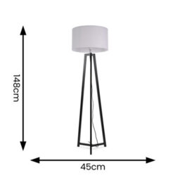 Valuelights Lottie Black Wood Tripod Floor Lamp With Grey Drum Shade - Led Bulb Included - thumbnail 4