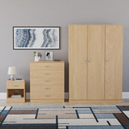 Lassic Vida Designs Riano 3 Piece Bedroom Set (1 Drawer Bedside Chest, 5 Drawer Chest, 3 Door Wardrobe), Pine - thumbnail 7