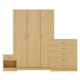 Lassic Vida Designs Riano 3 Piece Bedroom Set (1 Drawer Bedside Chest, 5 Drawer Chest, 3 Door Wardrobe), Pine - thumbnail 8