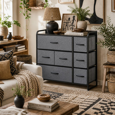 Wyld Haus Lizi Grey 7-Drawer Foldable Fabric And Metal Storage Chest - 80W X 29D X 78.5H Cm - image 1