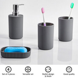 Innoteck Essentials 4Pc Bathroom Accessory Set(Matt Grey) - Soap Dish, Soap Dispenser, Tumbler(X2). - thumbnail 2