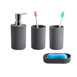 Innoteck Essentials 4Pc Bathroom Accessory Set(Matt Grey) - Soap Dish, Soap Dispenser, Tumbler(X2). - thumbnail 1