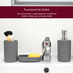 Innoteck Essentials 4Pc Bathroom Accessory Set(Matt Grey) - Soap Dish, Soap Dispenser, Tumbler(X2). - thumbnail 3
