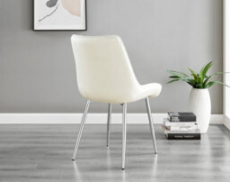 Furniturebox Giovani Rectangular 6 Seat White High Gloss Unique Halo Base Dining Table Grey Glass Top 6 Cream Velvet Silver Leg Pesaro Chairs - thumbnail 9