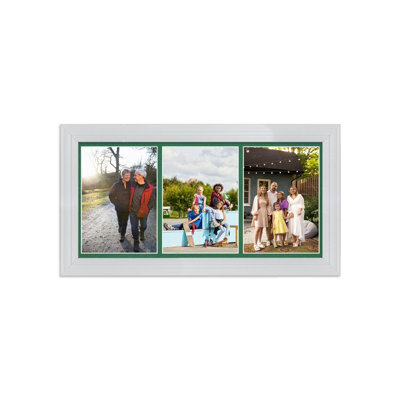 AK Frames 16X8 White Classic Multi Photo Frame With Emerald Mount - Holds 3 Apertures (3X) 7X5 Photos - image 1