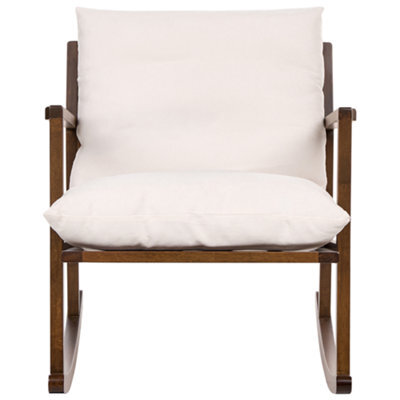 Wyld And Coco Scandinavian Rocking Armchair - Light Beige Fabric, Solid Rubberwood Frame, Compact (W65 X D75 X H75Cm) - image 1