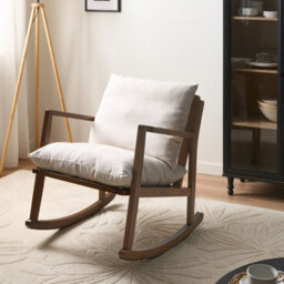 Wyld And Coco Scandinavian Rocking Armchair - Light Beige Fabric, Solid Rubberwood Frame, Compact (W65 X D75 X H75Cm) - thumbnail 2