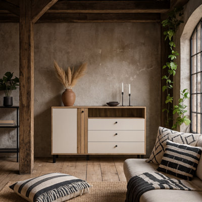 Wyld Haus Osaka Mauvella Oak & Cream 3-Drawer Chest With 1 Door - image 1