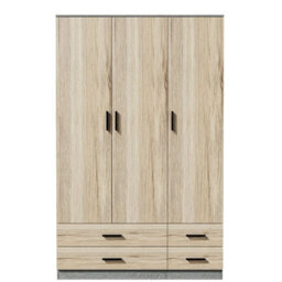 Urbn-Living Urbnliving 180Cm Height Oak 3 Door 4 Drawer Wardrobe Storage Shelf Modern Bedroom Ash Grey Furniture - thumbnail 3