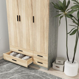 Urbn-Living Urbnliving 180Cm Height Oak 3 Door 4 Drawer Wardrobe Storage Shelf Modern Bedroom Ash Grey Furniture - thumbnail 4