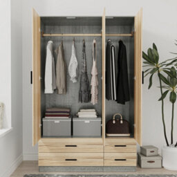 Urbn-Living Urbnliving 180Cm Height Oak 3 Door 4 Drawer Wardrobe Storage Shelf Modern Bedroom Ash Grey Furniture - thumbnail 6