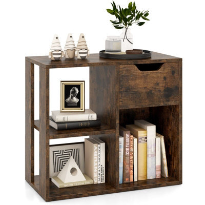 Costway 3-Cube Bookcase 2-Tier Wooden Storage Shelf W/ Drawer-Coffee - image 1
