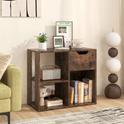 Costway 3-Cube Bookcase 2-Tier Wooden Storage Shelf W/ Drawer-Coffee - thumbnail 6