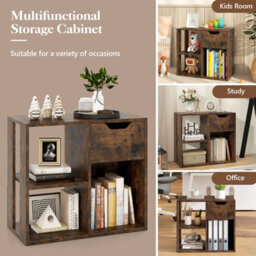 Costway 3-Cube Bookcase 2-Tier Wooden Storage Shelf W/ Drawer-Coffee - thumbnail 4