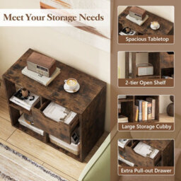 Costway 3-Cube Bookcase 2-Tier Wooden Storage Shelf W/ Drawer-Coffee - thumbnail 2