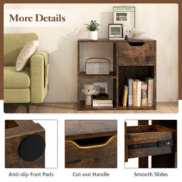 Costway 3-Cube Bookcase 2-Tier Wooden Storage Shelf W/ Drawer-Coffee - thumbnail 3