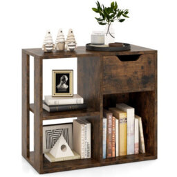 Costway 3-Cube Bookcase 2-Tier Wooden Storage Shelf W/ Drawer-Coffee