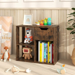 Costway 3-Cube Bookcase 2-Tier Wooden Storage Shelf W/ Drawer-Coffee - thumbnail 8