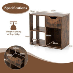 Costway 3-Cube Bookcase 2-Tier Wooden Storage Shelf W/ Drawer-Coffee - thumbnail 9
