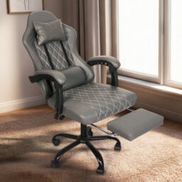 Levede Office Desk Chair Pu Gaming Recliner Adjustable Height Swivel Grey - thumbnail 1
